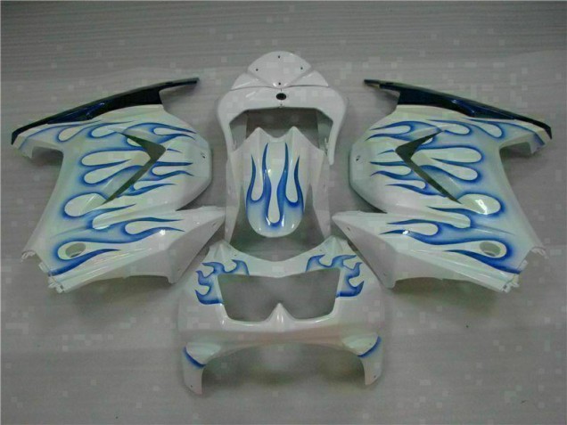 Loja Carenagem Moto Kawasaki EX250 08-12 - Branco Azul Chama Loja Carenagem Moto Kawasaki EX250 08-12 - Branco Azul Chama