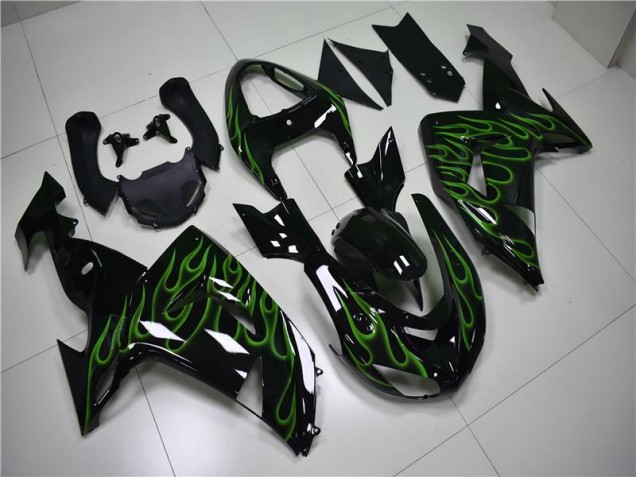 Loja Carenagem Moto Kawasaki ZX10R 06-07 - Preto Verde Chama Loja Carenagem Moto Kawasaki ZX10R 06-07 - Preto Verde Chama