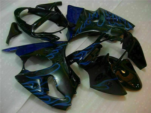 Loja Carenagem Moto Kawasaki ZX6R 00-02 - Preto & Azul Chama Loja Carenagem Moto Kawasaki ZX6R 00-02 - Preto & Azul Chama