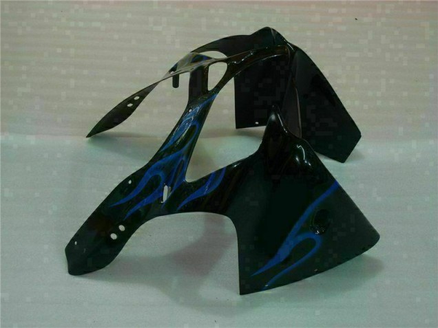 Loja Carenagem Moto Kawasaki ZX6R 00-02 - Preto & Azul Chama Loja Carenagem Moto Kawasaki ZX6R 00-02 - Preto & Azul Chama