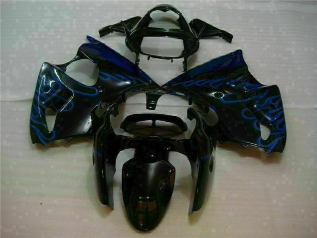 Loja Carenagem Moto Kawasaki ZX6R 00-02 - Preto & Azul Chama Loja Carenagem Moto Kawasaki ZX6R 00-02 - Preto & Azul Chama