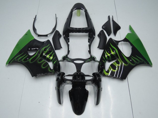 Loja Carenagem Moto Kawasaki ZX6R 00-02 - Preto & Verde Chama Loja Carenagem Moto Kawasaki ZX6R 00-02 - Preto & Verde Chama