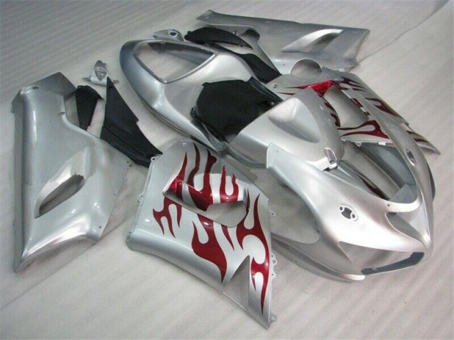Loja Carenagem Moto Kawasaki ZX6R 05-06 - Prata Vermelho Chamas