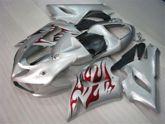 Loja Carenagem Moto Kawasaki ZX6R 05-06 - Prata Vermelho Chamas