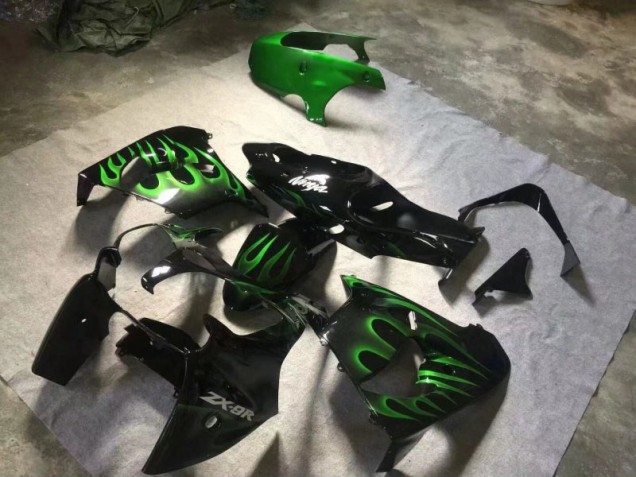 Loja Carenagem Moto Kawasaki ZX9R 00-01 - Preto Brilhante Verde Chama Loja Carenagem Moto Kawasaki ZX9R 00-01 - Preto Brilhante Verde Chama