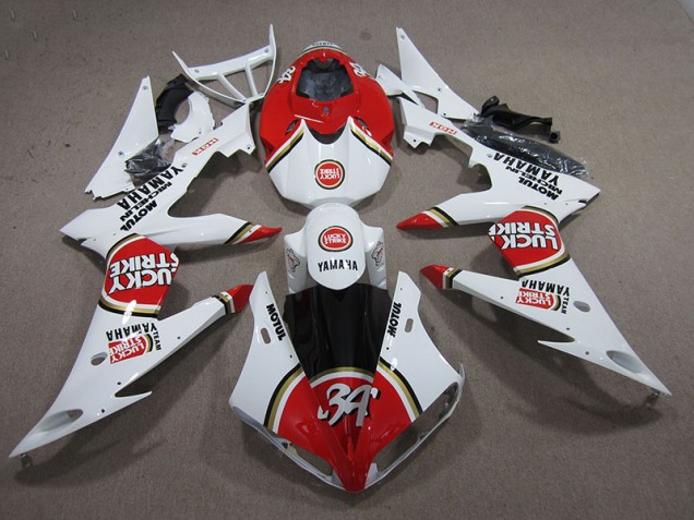 Loja Carenagem Moto Yamaha R1 04-06 - Vermelho Branco Lucky Strike Loja Carenagem Moto Yamaha R1 04-06 - Vermelho Branco Lucky Strike