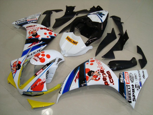 Loja Carenagem Moto Yamaha R1 12-14 - Branco Preto Pepe Phone Loja Carenagem Moto Yamaha R1 12-14 - Branco Preto Pepe Phone