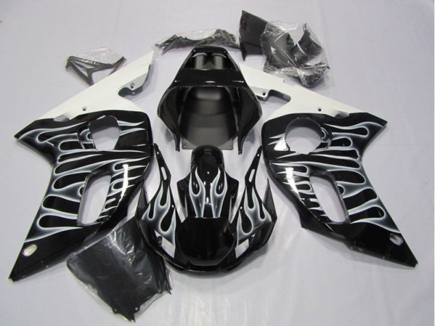 Loja Carenagem Moto Yamaha R6 98-02 - Preto Branco Chama Loja Carenagem Moto Yamaha R6 98-02 - Preto Branco Chama
