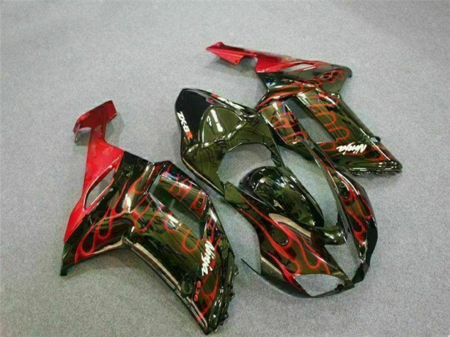 Loja Kit Carenagem Moto Kawasaki ZX6R 07-08 - Preto Vermelho Chama Loja Kit Carenagem Moto Kawasaki ZX6R 07-08 - Preto Vermelho Chama