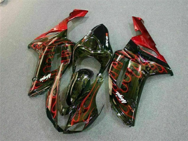 Loja Kit Carenagem Moto Kawasaki ZX6R 07-08 - Preto Vermelho Chama Loja Kit Carenagem Moto Kawasaki ZX6R 07-08 - Preto Vermelho Chama