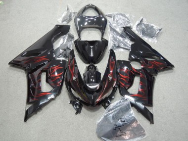 Loja Kits Carenagem Moto Kawasaki ZX6R 05-06 - Preto Vermelho Chama