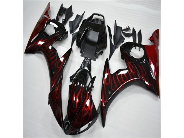 Loja Moto Plástico Yamaha R6 03-05 - Preto Vermelho Chama Loja Moto Plástico Yamaha R6 03-05 - Preto Vermelho Chama