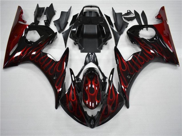 Loja Moto Plástico Yamaha R6 03-05 - Preto Vermelho Chama Loja Moto Plástico Yamaha R6 03-05 - Preto Vermelho Chama
